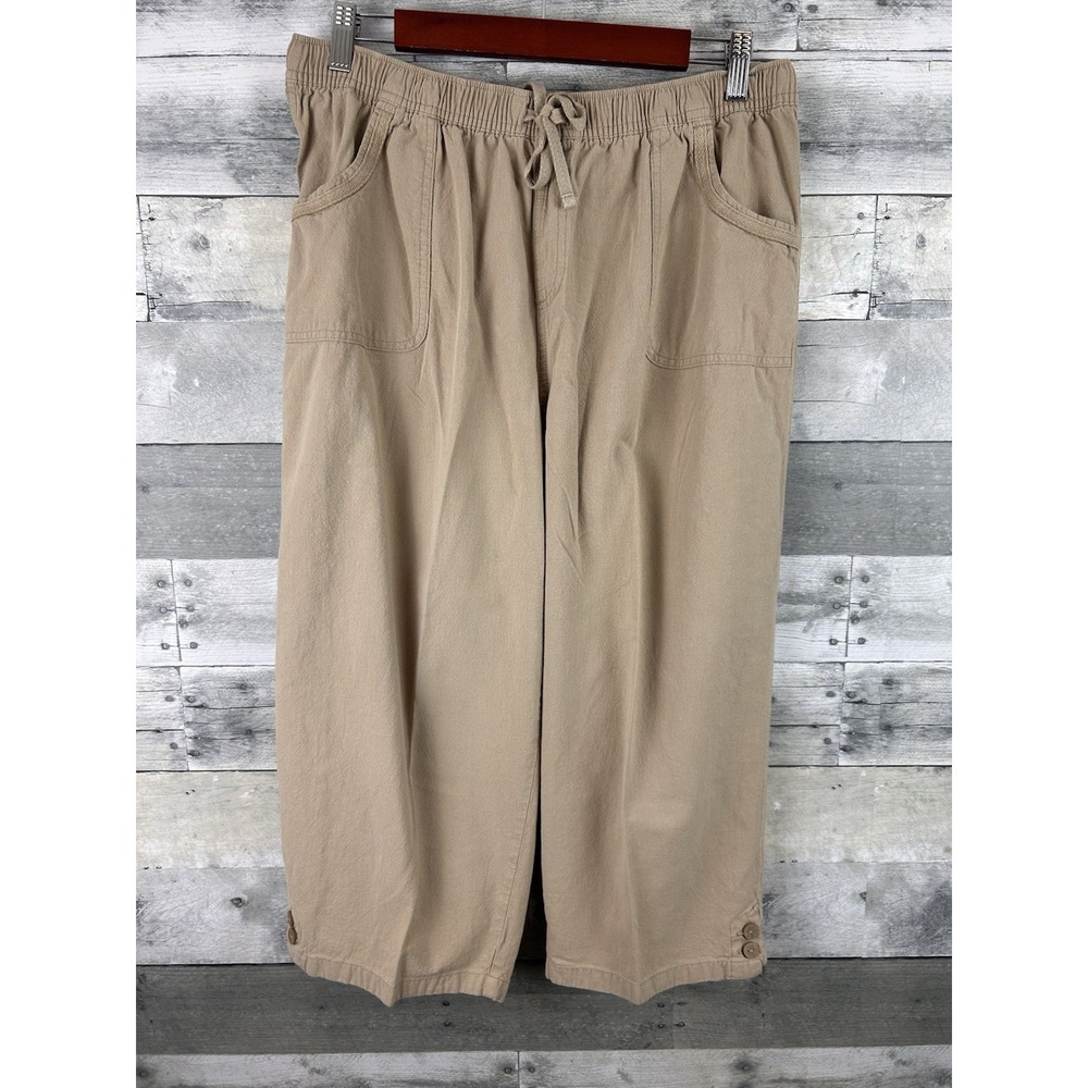 Laura Scott Beige Large Drawstring Pull On Capri Pants